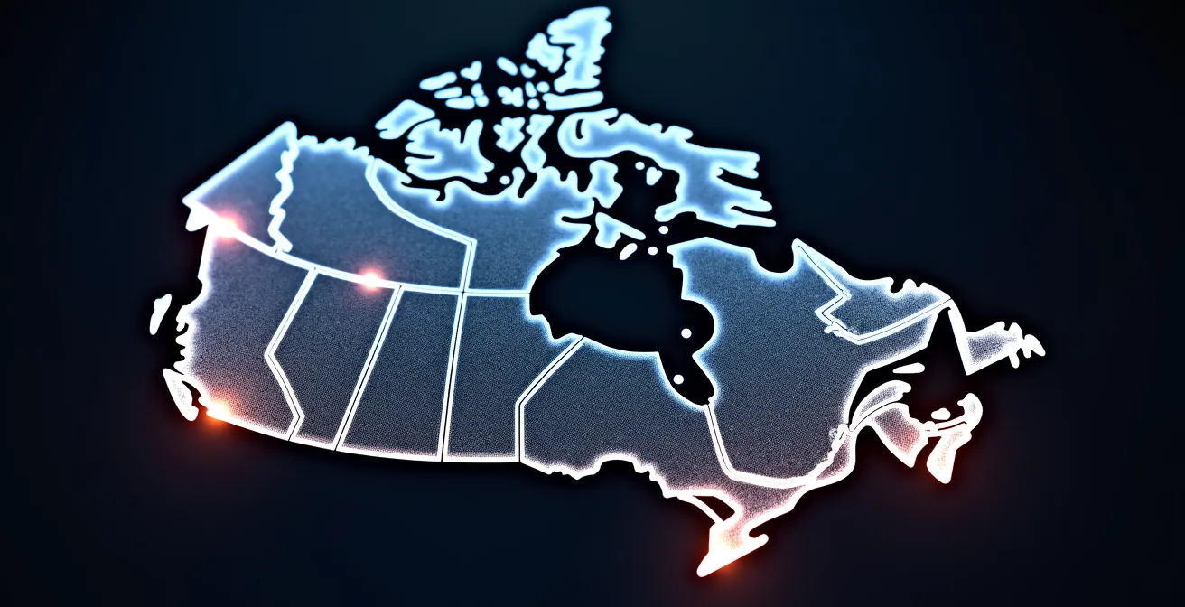 Carte stylisée du Canada montrant les principaux pôles technologiques et leurs secteurs d'excellence respectifs