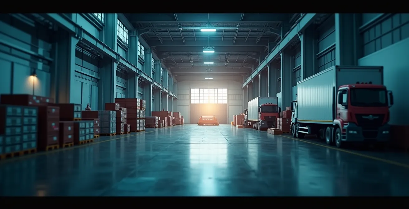 Illustration montrant un corridor commercial entre un site industriel canadien et des clients américains avec des icônes de visas NEXUS et FAST