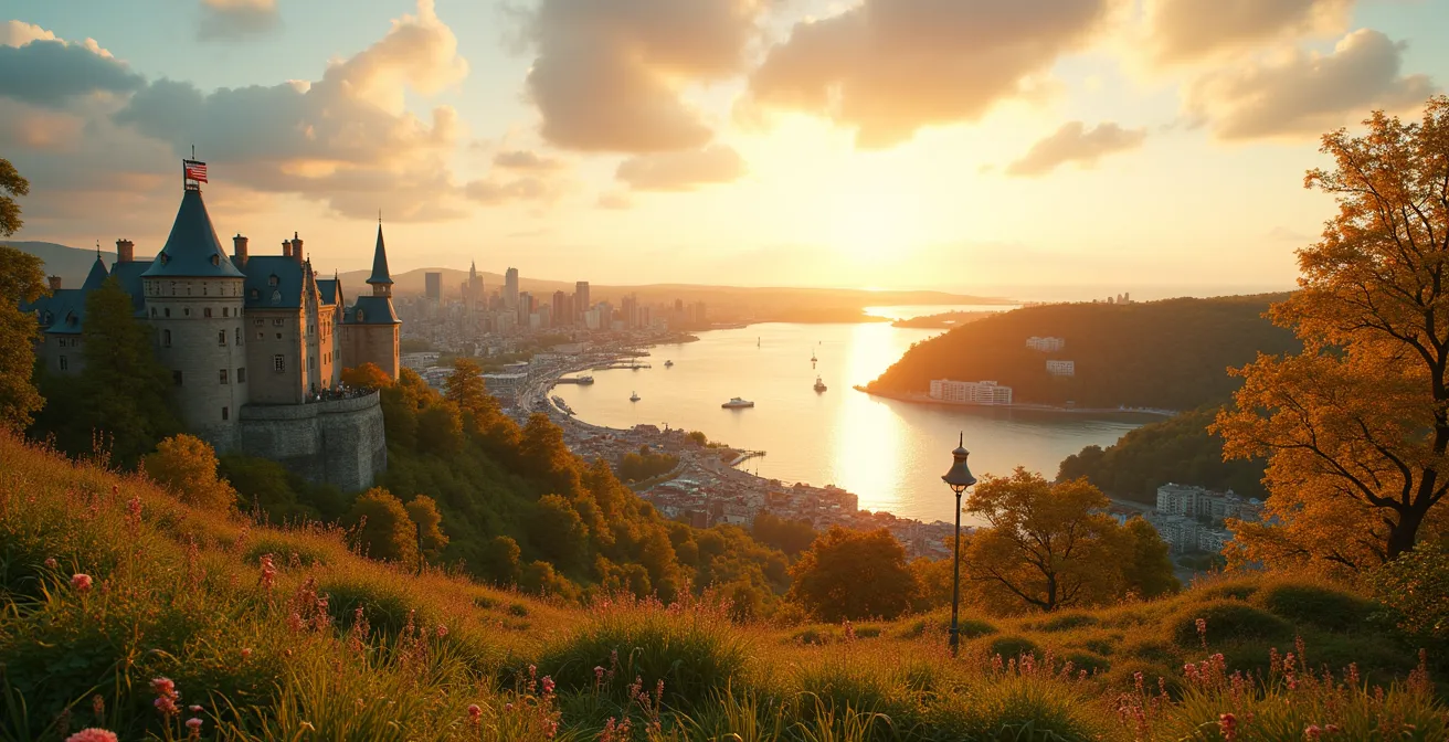 Image photorealiste de paysages typiques du Canada avec Halifax, Quebec et Victoria mis en valeur.