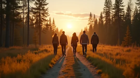 Illustration symbolique représentant la prévention en santé au Canada, combinant des éléments de nature, de technologie médicale et de communauté.