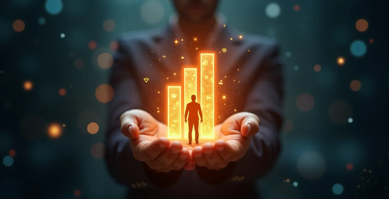 Illustration symbolisant le retour sur investissement des compétences douces, avec des icônes représentant la communication, le leadership et la collaboration.