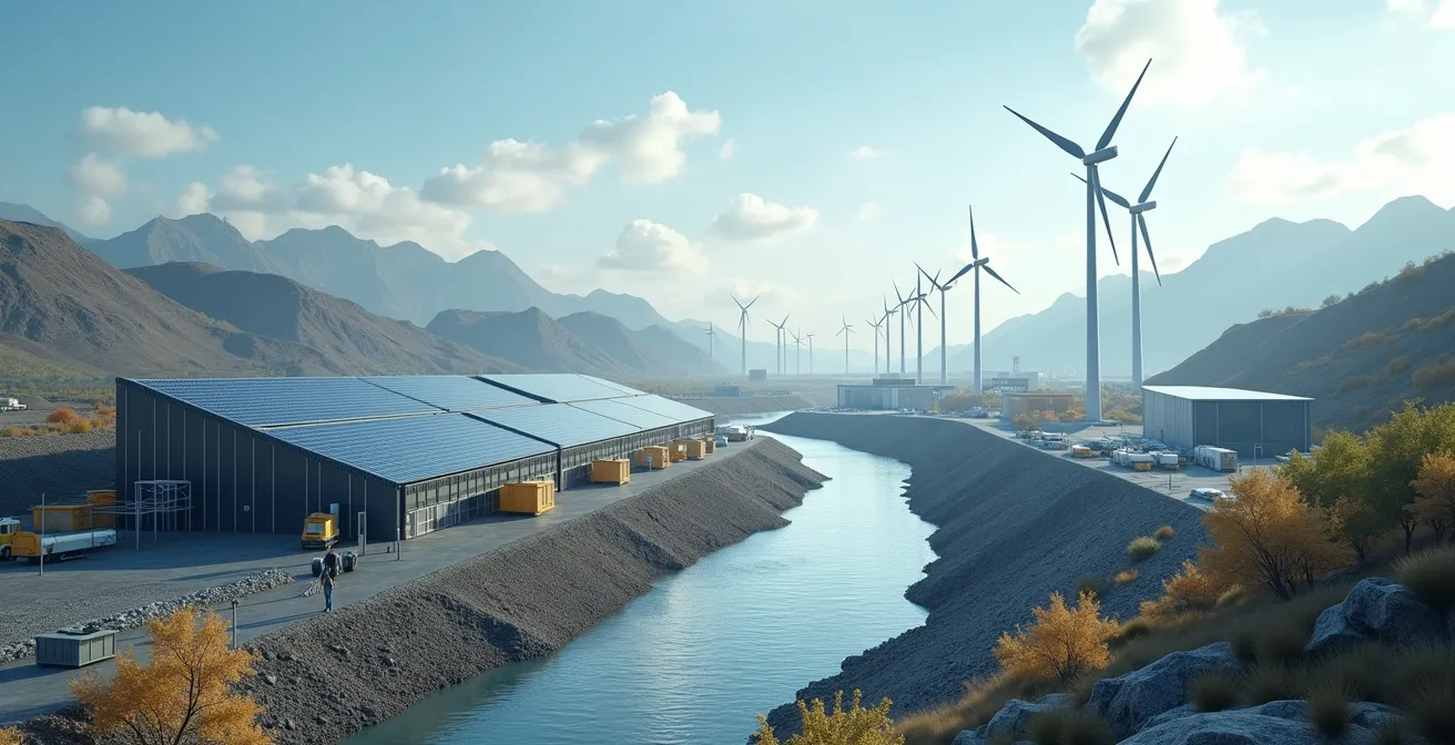 Site minier moderne intégrant technologies vertes et durabilité environnementale au Canada