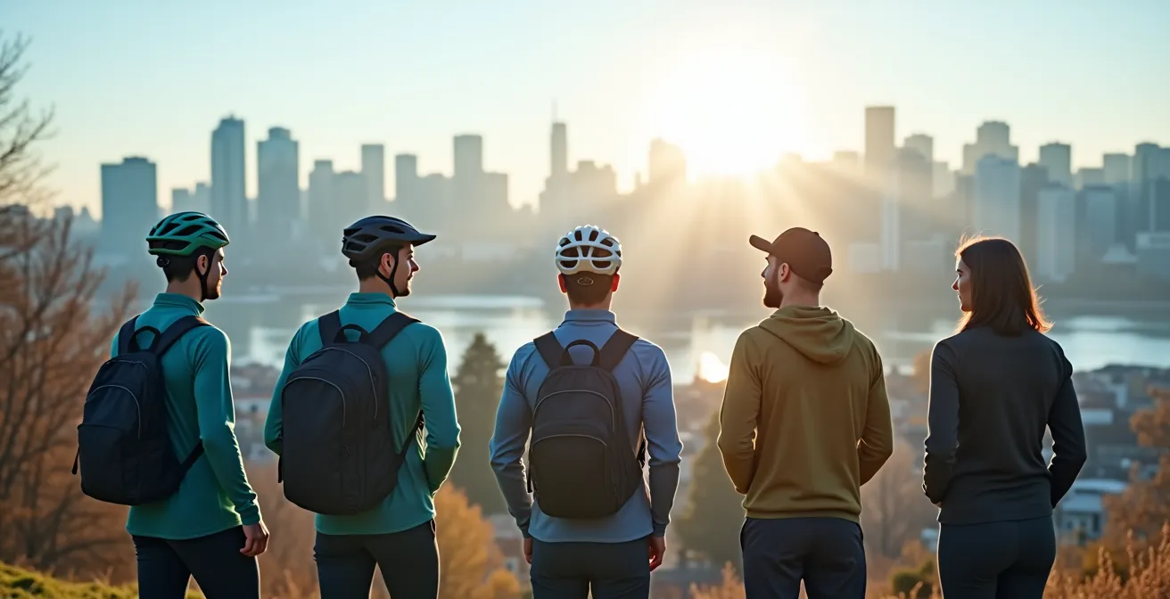 Professionnels de la tech à Vancouver, partagés entre réussite et quête d’équilibre vie-travail, sur fond de gratte-ciels et nature.