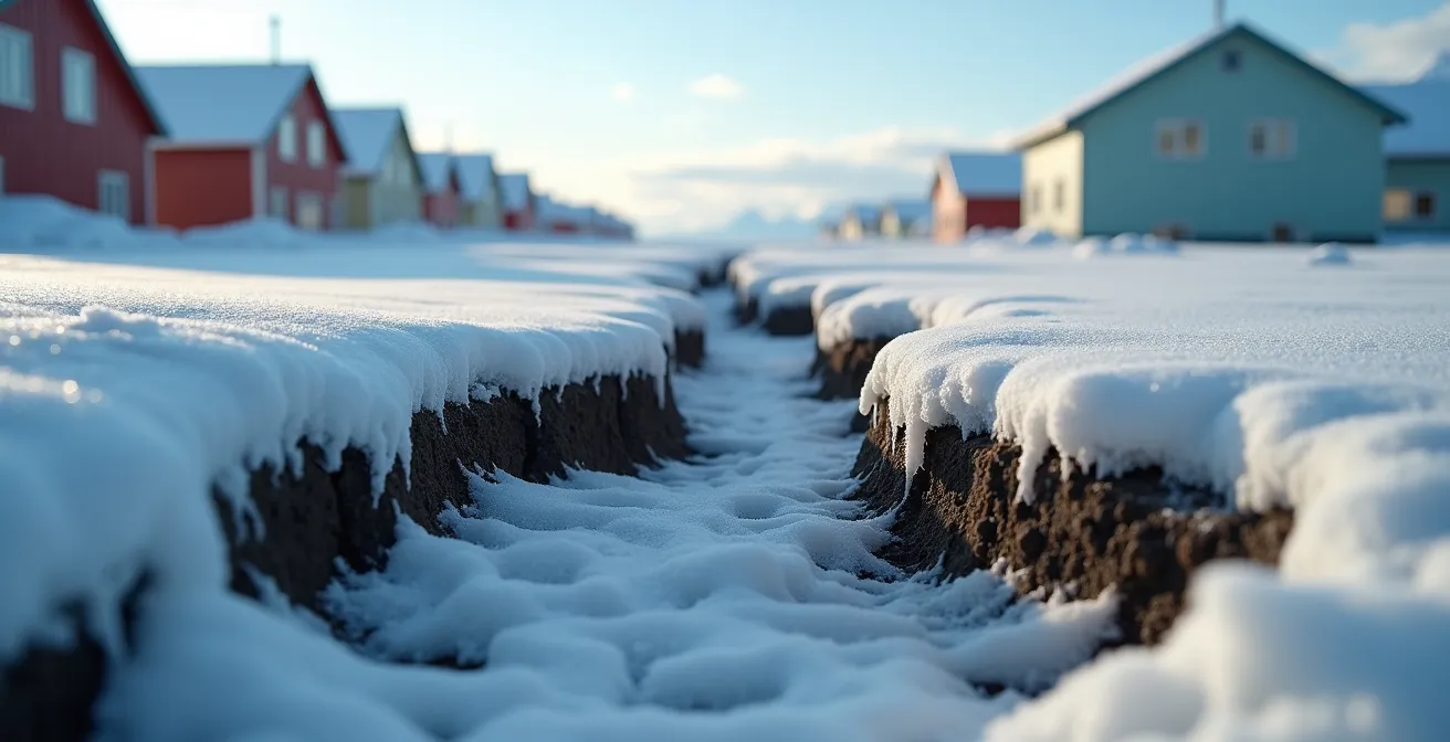 Infrastructure arctique affectée par le dégel du pergélisol à Inuvik, Territoires du Nord-Ouest