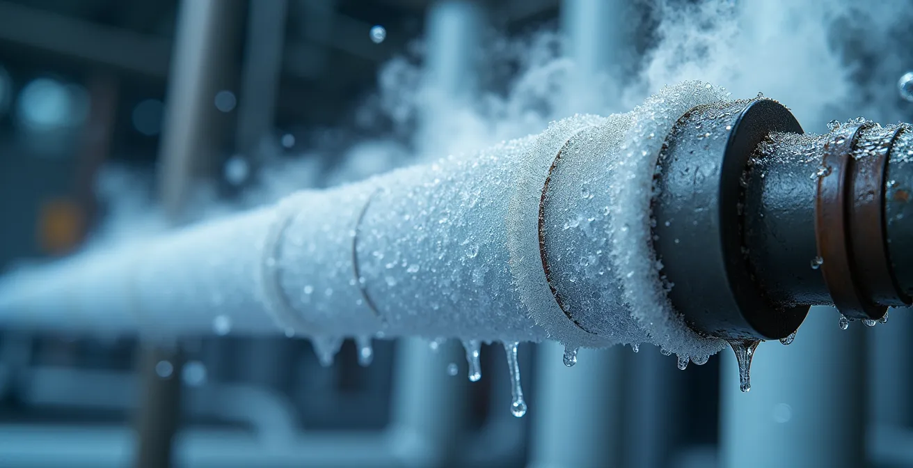 Gros plan sur un système de bioréacteur à membranes dans une installation de traitement d'eau en hiver