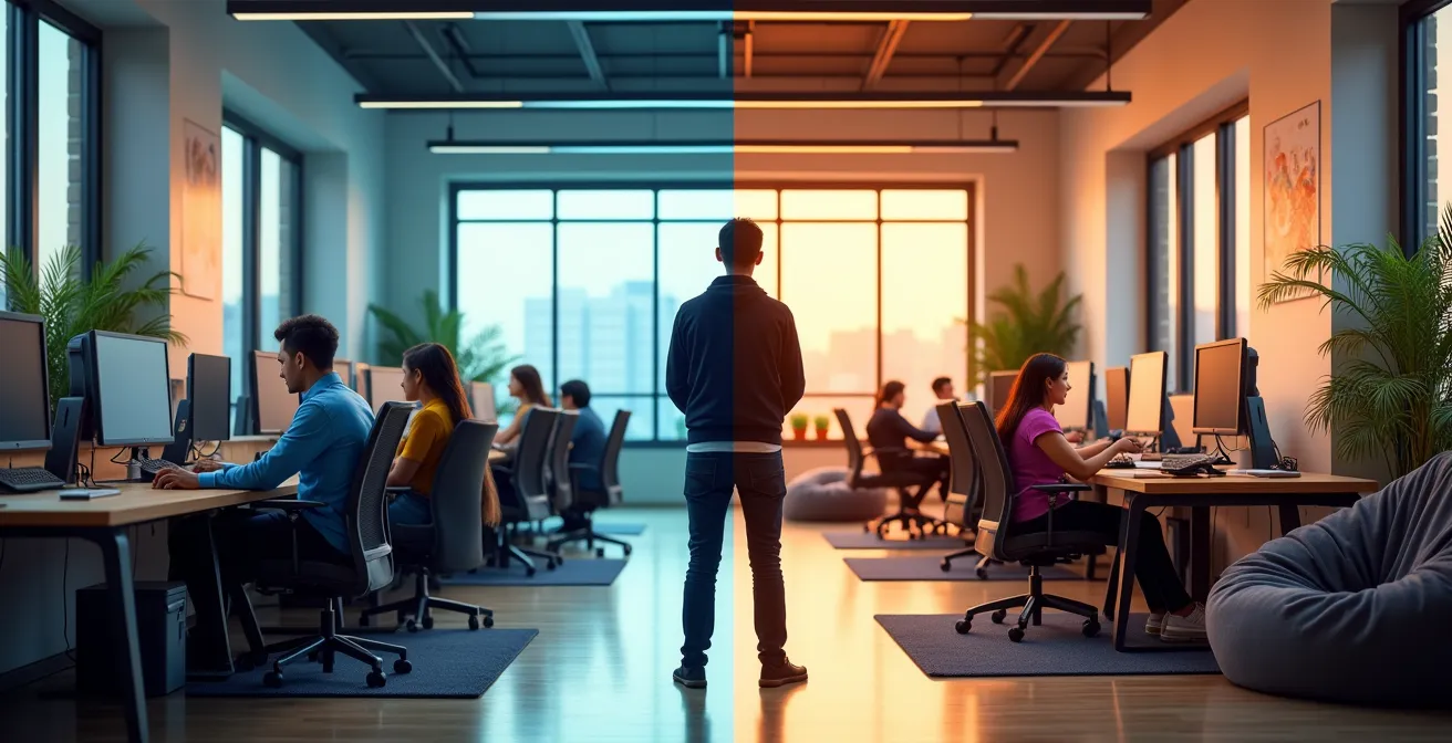 Contraste visuel entre l'environnement d'un grand studio AAA et un studio indépendant créatif