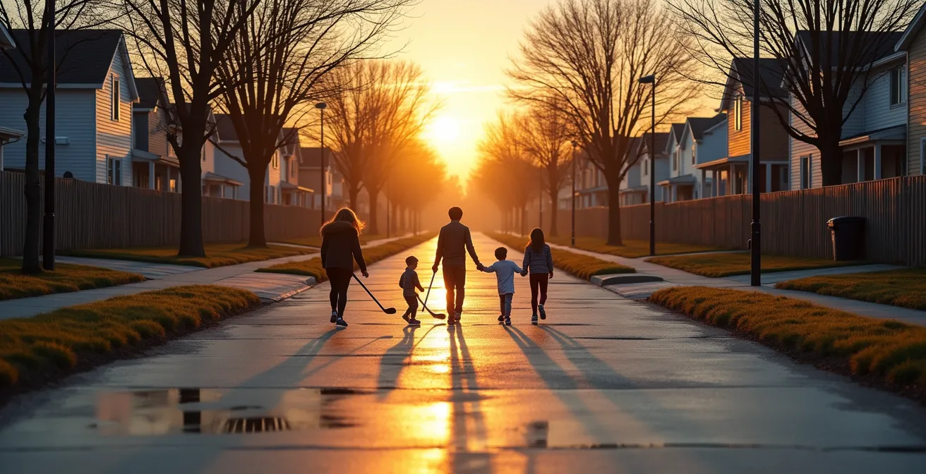 Vue aérienne minimaliste de la frontière canado-américaine montrant le contraste symbolique entre deux approches de la sécurité