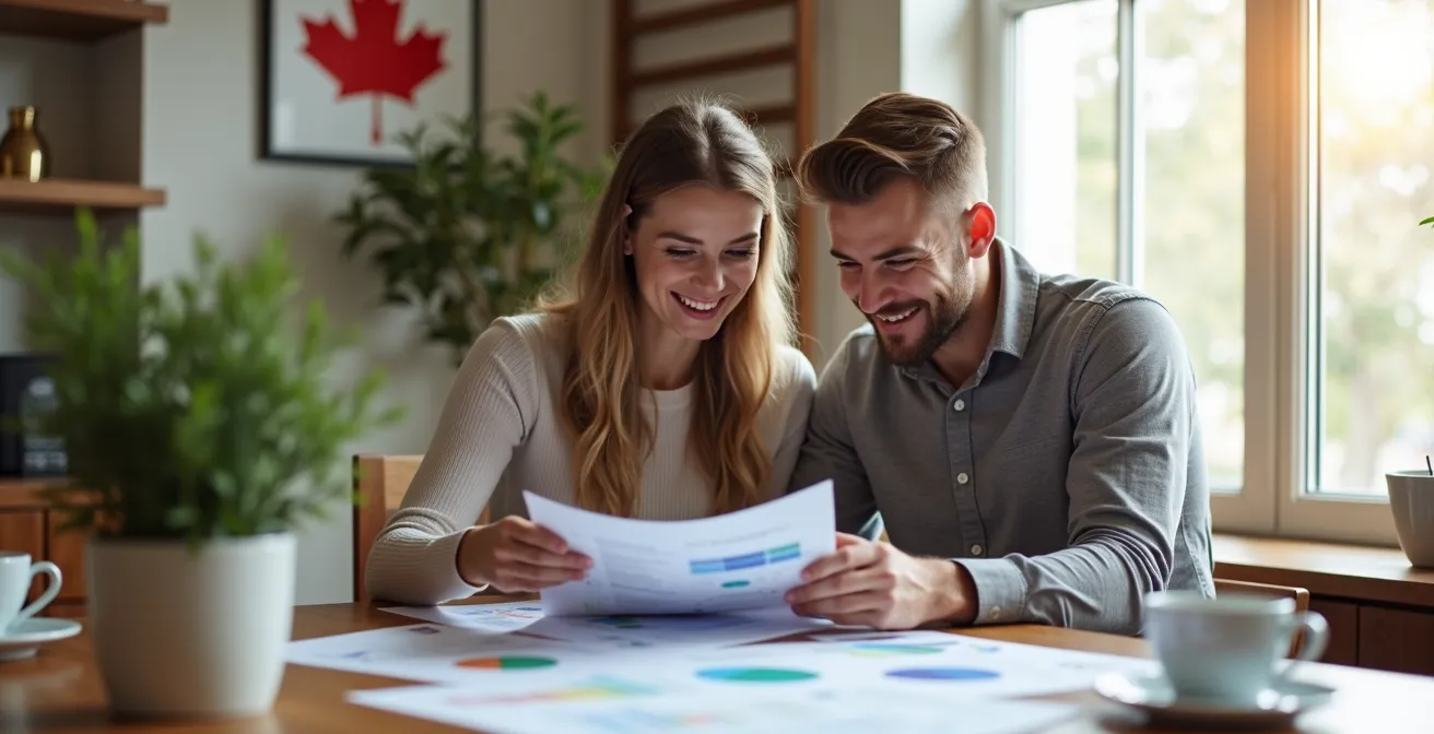 Couple planifiant leur mise de fonds pour l'achat immobilier