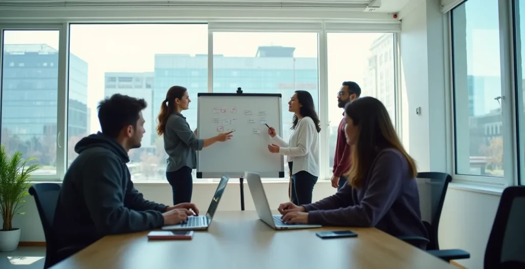 Image montrant une startup canadienne en plein développement dans une ville de taille moyenne, ambiance futuriste. Image montrant une startup canadienne en plein développement dans une ville de taille moyenne, ambiance futuriste.
