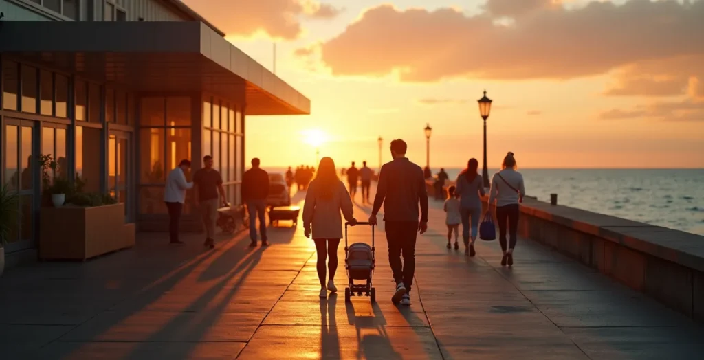Scène montrant des travailleurs sur la côte d'Halifax profitant de l'océan après le travail, ambiance paisible. Scène montrant des travailleurs sur la côte d'Halifax profitant de l'océan après le travail, ambiance paisible.