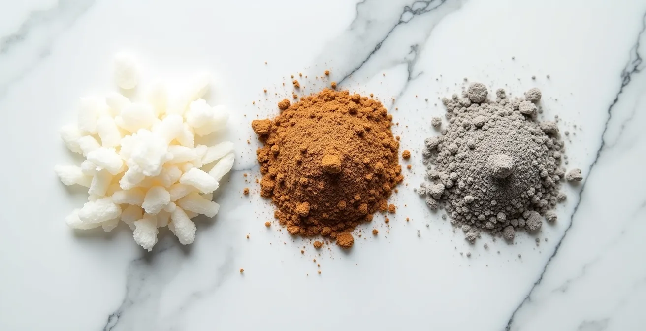 Vue macro de textures d'ingrédients naturels canadiens remplaçant les substances chimiques controversées